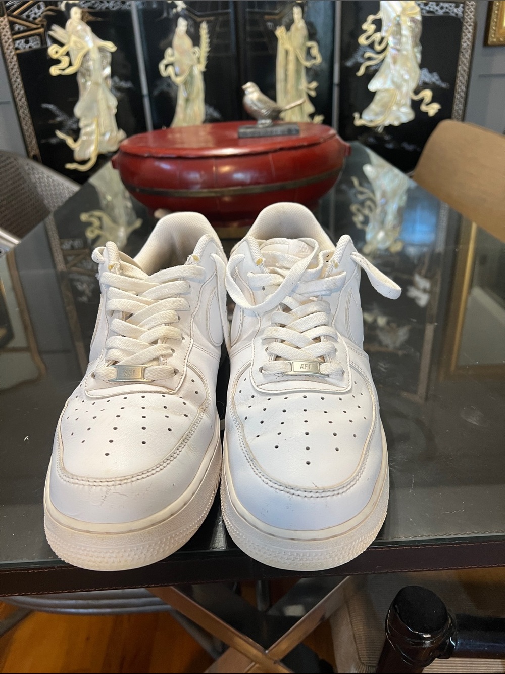 Nike AF1s White Leather Sneakers mens size 13 in used condition